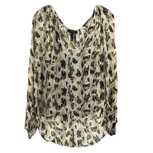 rag & bone Cream Green Animal Print Blouse | Size L